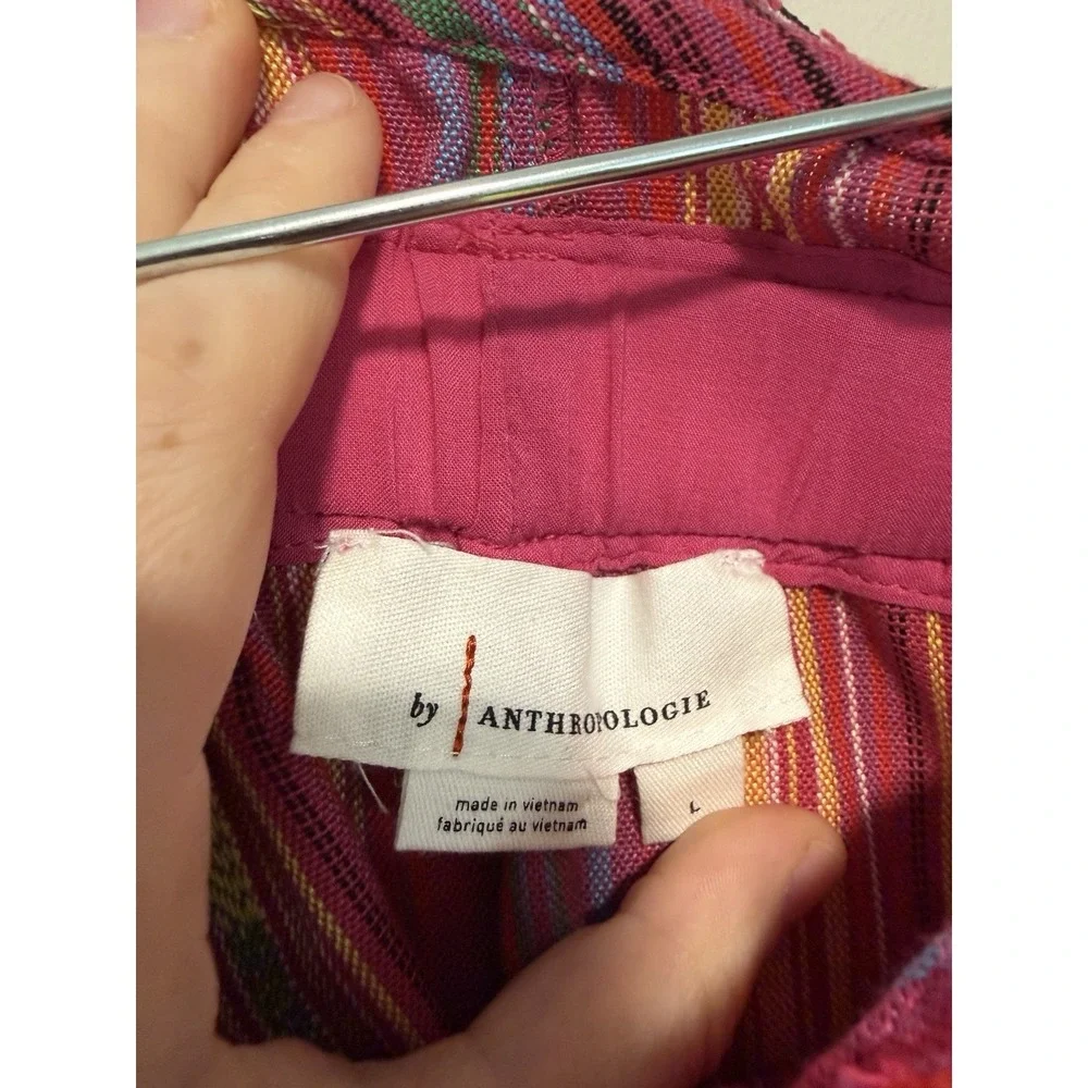 By Anthropologie Tasseled Paperbag Pink Stripe Shorts Size Large